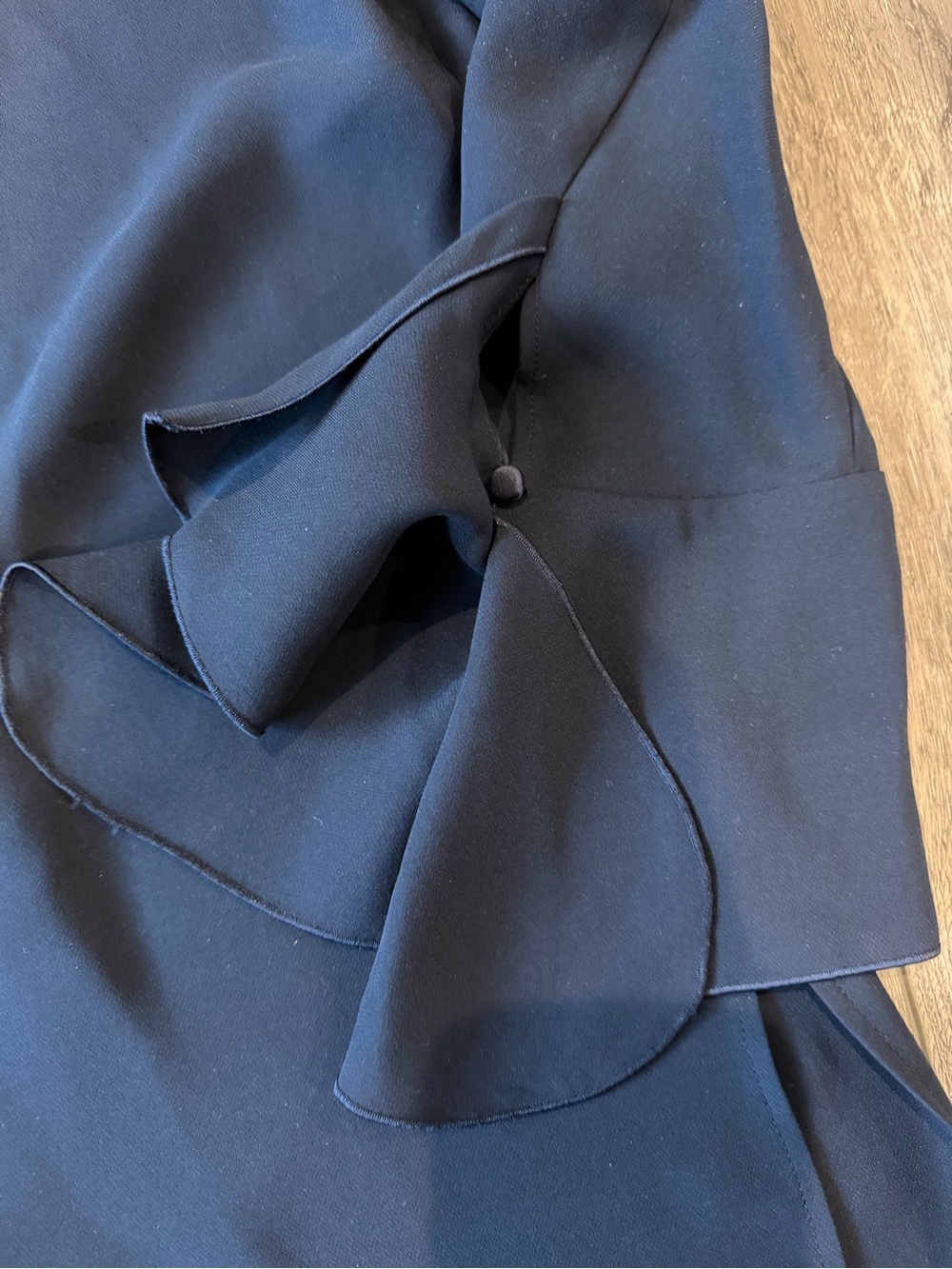 Lafayette 148 New York Classic Navy Hidden Button Blouse with Ruffle Sleeve - Picture 3 of 9